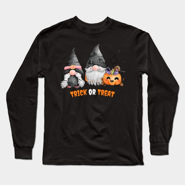 Trick or Treat Halloween! Cute Gnomes Halloween Pumpkin Spooky Season Autumn Vibes Halloween Thanksgiving and Fall Color Lovers Long Sleeve T-Shirt by BellaPixel